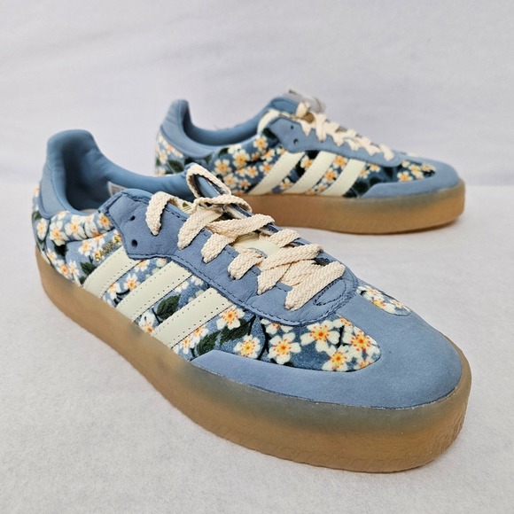 Adidas Sambae x Liberty London Sneakers JQ6046 Blue Floral Women's Size 7 - Picture 3 of 11